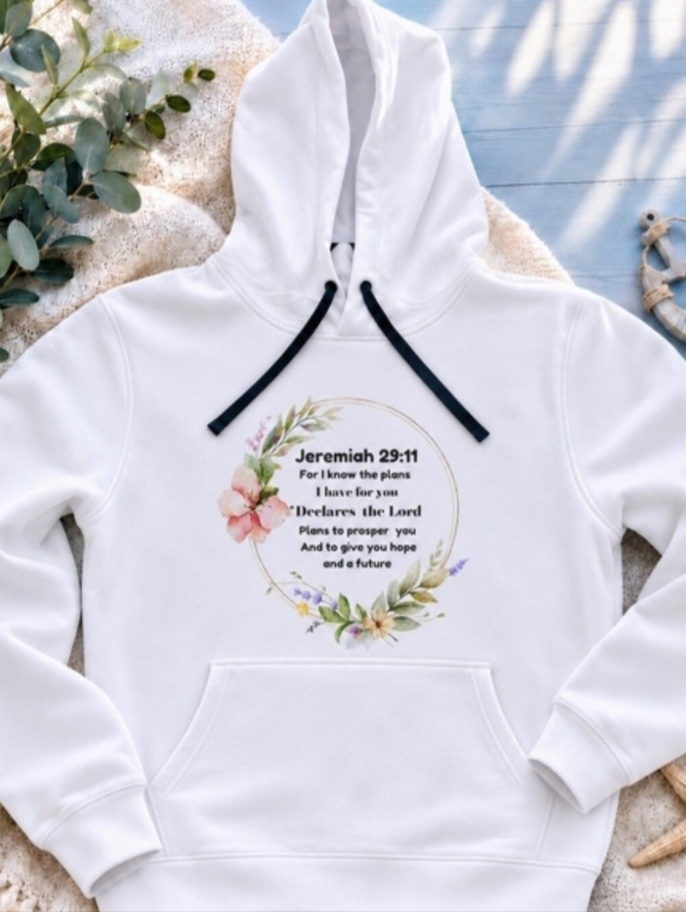 White Floral Jeremiah 29:11 Hoodie - Faith-Based Women's Pullover